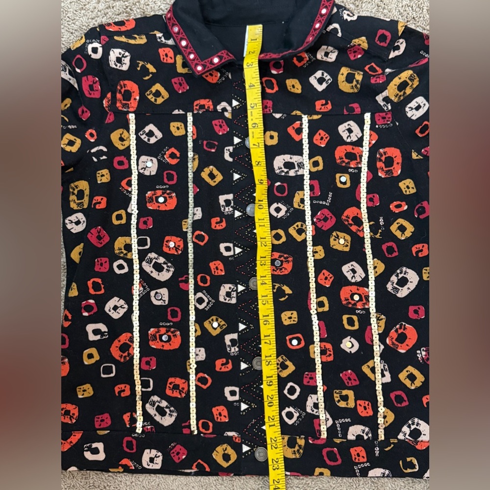 Thomas & Olivia Black Multi Color Sequined Beads Embroidery Denim Jacket SKU0599 - Picture 12 of 13